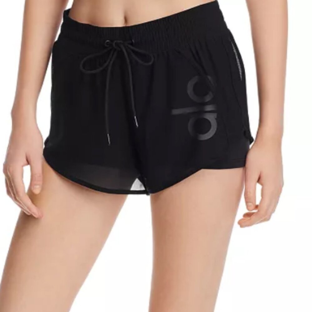Alo Yoga Ambience Mesh Overlay Black Shorts Size Small